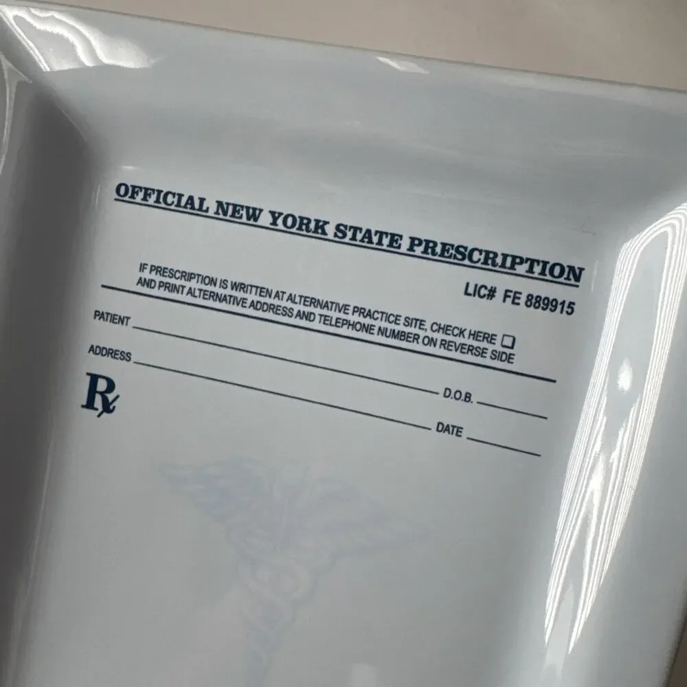 Fishs Eddy New York State RX Prescription Drug Pad Trinket Dish Tray Plate 7x5.5